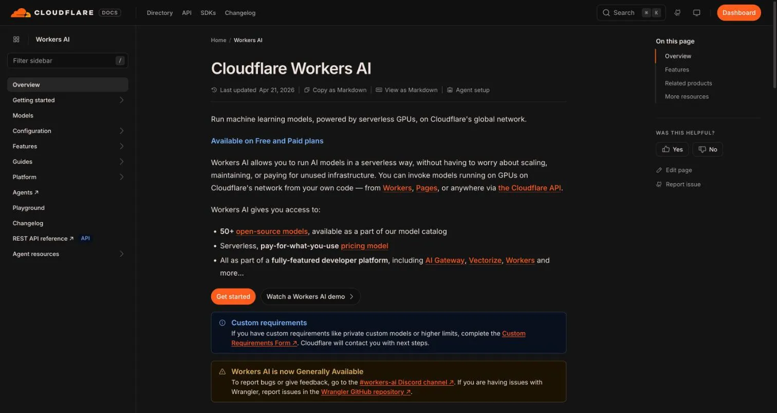 صفحه اصلی Cloudflare Workers AI